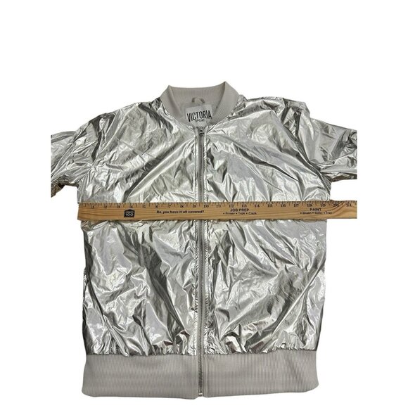 Victoria's Secret Sport Metallic Silver Bomber Jacket Women’s Size XS Y2K - Picture 5 of 6